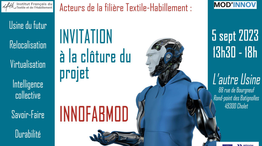 #SaveTheDate : Restitution des conclusions du projet  INNOFABMOD (2018-2023) – 5 septembre 2023 / 13h30-18h / Cholet